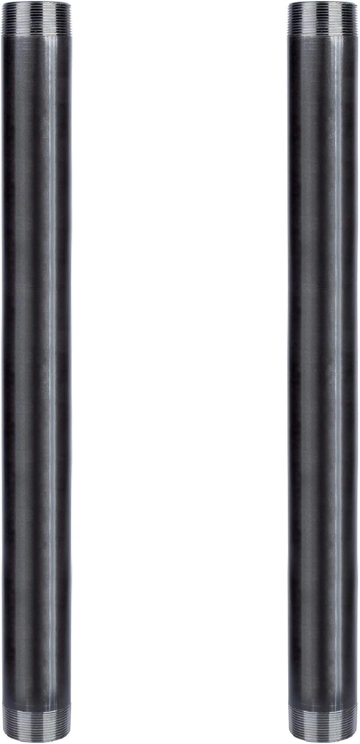 PIPE DECOR Black Steel Plumbing Pipe, 2 in. Dia. x 24 in. Pre-Cut Pipe Fits Standard 2 Inch Black Threaded Pipes, Nipples and Fittings, 2 Pack